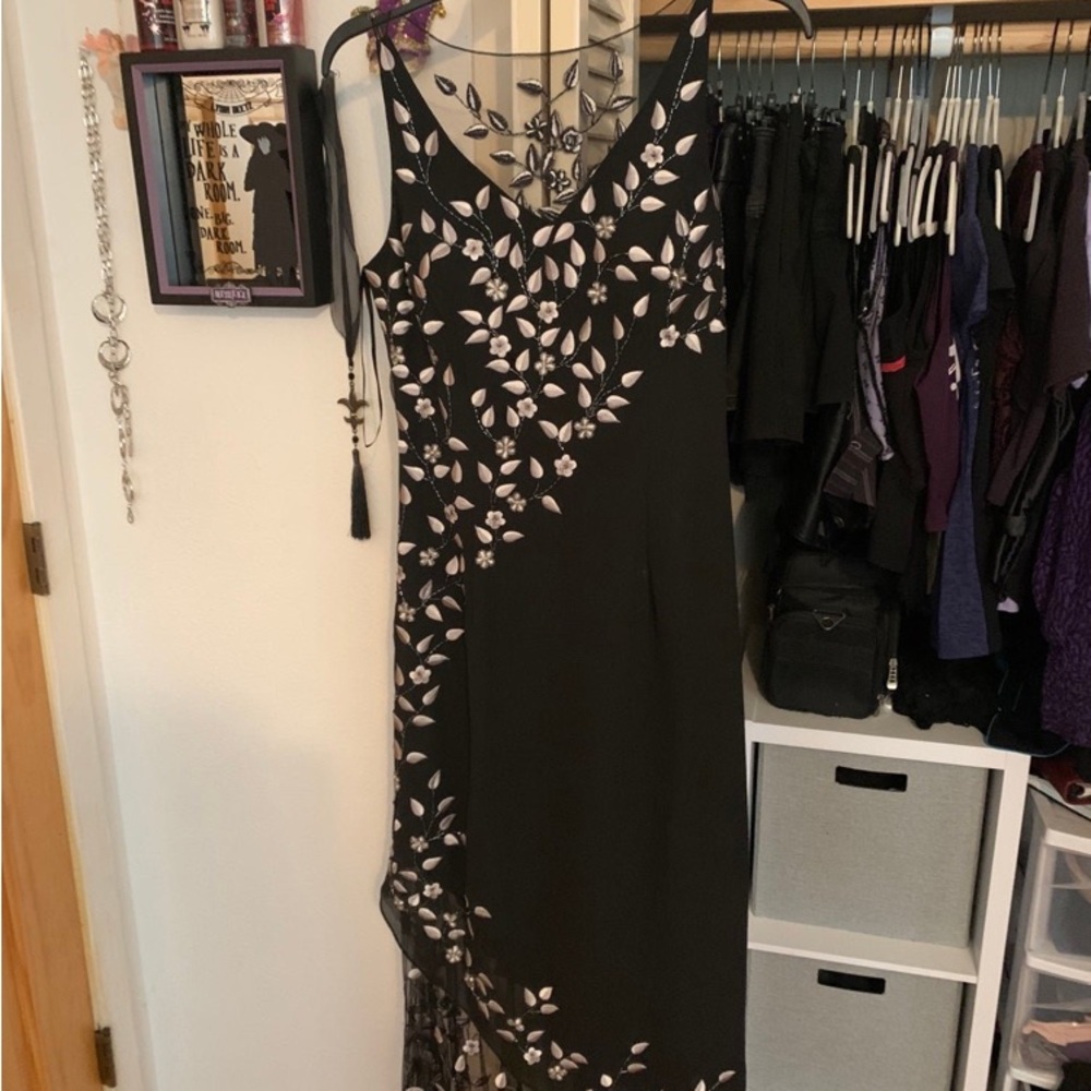 vintage whimsigoth hand beaded floral dress